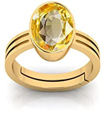 INDIA MADE Pukhraj Ring mit gelbem Saphir 5,25 Ratti-Stein, Panchdhatu, verstellbarer Ring für Damen und Herren - 3579, Silber, Erstellter Saphir