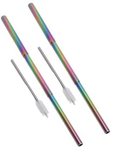Pajita de Metal Plegable, Segura y Respetuosa con el Medio Ambiente, de Acero Inoxidable 304, Fácil de Limpiar, Pajita Telescópica de 23 Cm, 2 Unidades para la Escuela