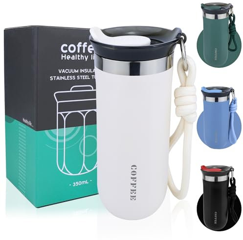 Disoza 500 ml Thermobecher Kaffee to go Kaffeebecher Thermobecher Travel Coffee Mug Weiß Kaffeebecher to go Thermo Becher mit Deckel Termokaffeebecher Thermotasse Trinkbecher mit Deckel