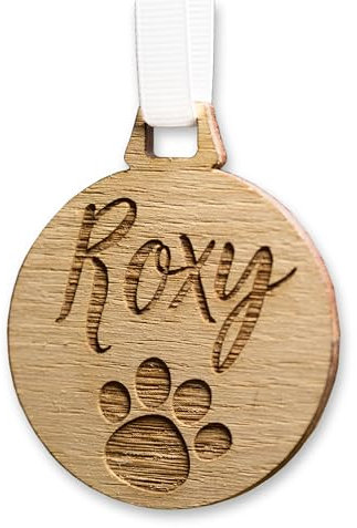 Personalised Custom Christmas Dog Cat Puppy Kitten Horse Rabbit Pet Bauble Animal Decorative White Ribbon Hanging Xmas Tree For Pet Memories Paw Print Memorial Pet Loss