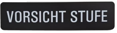 Acrylschild: Vorsicht Stufe, 16 cm x 4 cm x 0,2 cm, schwarz glänzend, weiße Buchstaben