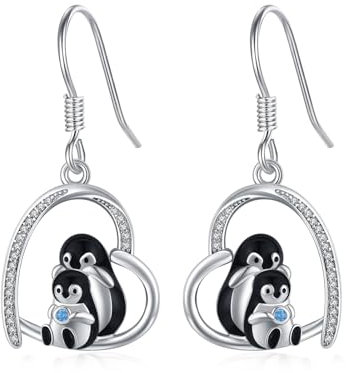 REDSUN Pinguin Ohrringe 925 Sterling Silber Pinguin Ohrringe Für Damen Herz Pinguin Ohrhaken Tier Schmuck für Pinguin-Liebhaber Frauen Weihnachts Geschenke