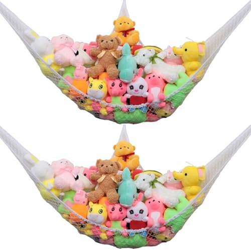 Powkoo 2 Pack Teddy Hammock Extra Large Toy Hammock for Stuffed Animals - Soft Cuddly Toy Storage Net for Kids Bedroom Toddler Room Nursery Decor (White)