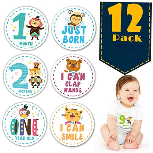 GAROZATION Babyschild 12 Stück Tier-aufkleberkarten Monatliche Dekoration Für Neugeborene Als Andenken An Das Wachstum des Babys Nicht Schädliche Papierpaste Für Fotobücher