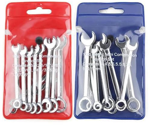 Treki 20 Pieces Mini Wrench Sets Metric and SAE Combination Wrench Set 4-11mm & 5/32-7/16 Open and Box End Spanners Small Ignition Wrenches for Car Bike Furniture Machine Repairs