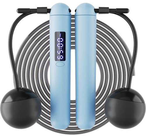 Corda per saltare senza fili con contatore, corda per saltare 2 in 1 senza grovigli e corda per saltare con grande pesata a sfera, regolabile, ricaricabile con display a LED, per uomini e donne