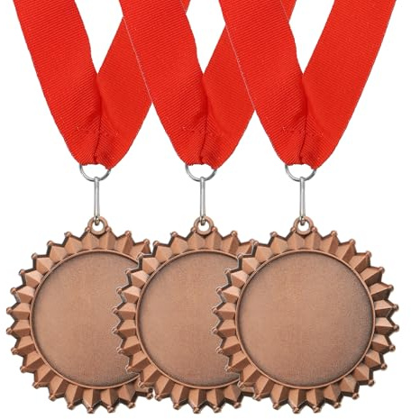 PATIKIL 3 Stück Metall Medaillen Auszeichnung, 3. Platz Gewinnermedaillen mit Rotem Halsbändern 70mm Breite Medaillen für Sportstag Oden Party Wettbewerbe, Bronze