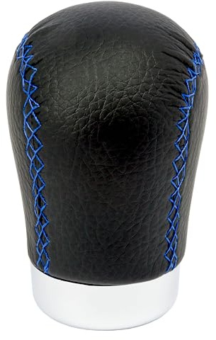 +PWR Car Parts Universal Gear Shift Knob Short Class Model Black Leatherette with Blue Stitching. with 30 mm Trigger. Elegant and Sporty Design.
