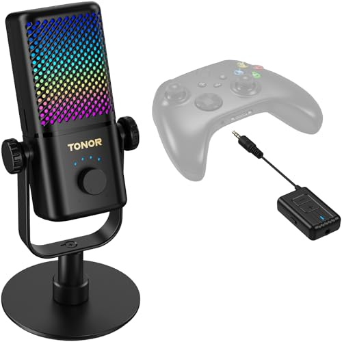 TONOR Microfono Inalámbrico Gaming, Compatible con Xbox & Tarjetas Capture, Micrófono Condensador RGB con Vida útil de la Batería 15h, Vigilancia, Silencio, Volumen Ajustable, TCX3 Flow