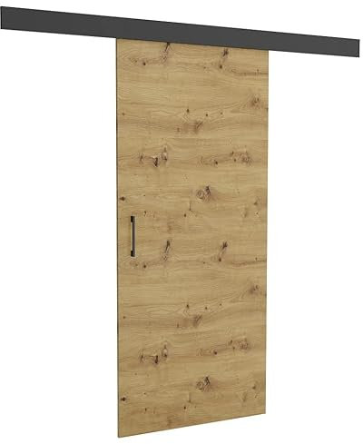 Brent - Schiebetür Komplettset mit Tür 95x 204 cm, Schiebetüren Komplettset Lucas, Türblatt Artisan Eiche/Schwarz, Schiebetürsystem für Zimmer, Wandmontage, Türe Innen