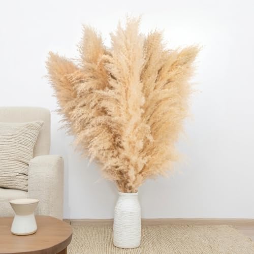 Pampasgras groß 100 cm - Trockenblumenstrauß XXL - Trockenblumen Boho Deko | Beige Schlafzimmer Wohnzimmer Badezimmer Hochzeit Tischdeko getrocknet (10 Stück)