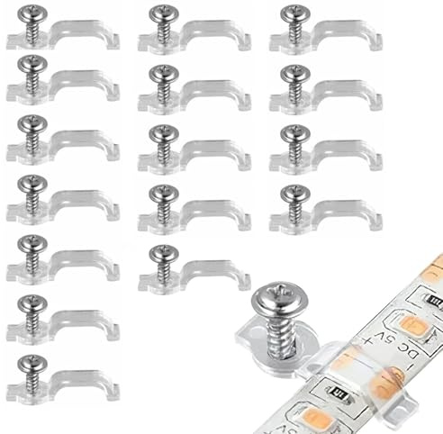 100 Pcs LED Strip Clips Cord Organiser Cable Clips Waterproof Outdoor Light Wire Fixing Mounting Brackets Holder with Screws for Cable Management, Christmas Hanging Decorations, Transparent