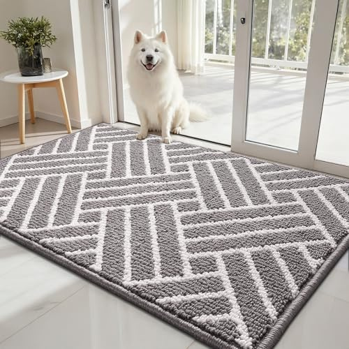 Sour Lemon Fußmatte 80x120cm – rutschfeste & Waschbare Schmutzfangmatte – Linienmuster Hochsaugfähige Türmatte für Innen und Außen,Eingang & Haustür,Hund,Küche,Patio, Flur, Garten