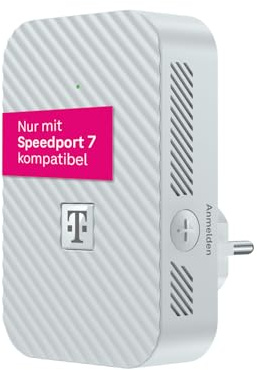 Telekom Speedport 7 Repeater - Only Compatible with Speedport 7 Routers I Wi-Fi 7 Enabled WiFi Amplifier I 6,400 Mbit/s, Mesh Technology I Ideal for TV in UHD & 4K I Plug & Play via WPS, LAN