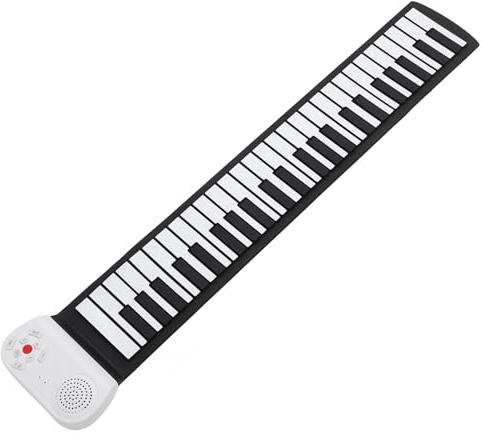 SIXRUN Tragbare Klaviertastatur mit 49 Tasten, Wiederaufladbares Lernspielzeug mit Realistischem Klang, Elektronisches Roll-Up-Klavier für Zum Üben von Musik (Schwarze und weiße Tasten)