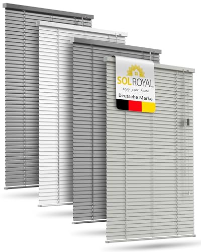 Sol Royal Alu Jalousie Fenster ohne Bohren innen mit Klemmträger | 90x175cm 90cm breit Hellgrau Matt Aluminium 25mm Lamellenrollo Sonnenschutz Jalousien Sichtschutz Rollo Innenjalousie JA2