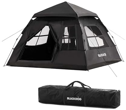 Blackdog 6㎡ Automatik-3S Pop-Up-Zelt,PU3000+ Wasserdicht & Stärke 5 Windfest Familienzelt,UPF50+ Schwarzgummi-Sonnenblockierung, Kuppelzelt mit 2 Türen & 4 Fenstern,für Camping und Reisen