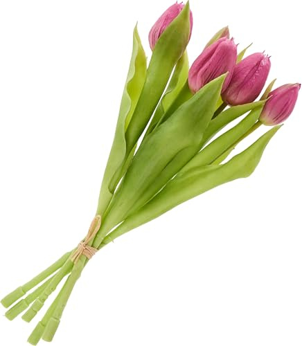 DPI Tulpen Bund mit 3 Blüten und 2 Knospen Kunstblume 31 cm Kunststoff Frühjahr Arrangements Gestecke Kränze Dekorationen Fuchsia