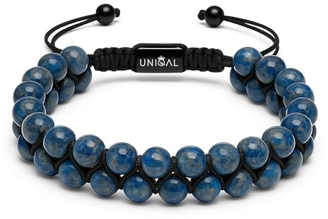 UNIQAL | Damen Perlen Armband 2-reihig 6mm Perlen | Naturstein Edelstein Armband Tigerauge Lapislazuli Hämatit Onyx Lava | Verstellbar | Geschenk Schmuck