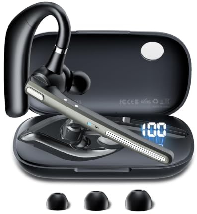 COTOE Bluetooth Headset V5.3, Kabelloser Ohrhörer mit 500 mAh Ladehülle, Freisprech-Kopfhörer, Geräuschunterdrückung, Mikrofon für Büro/Fahren/Business,Schwarz