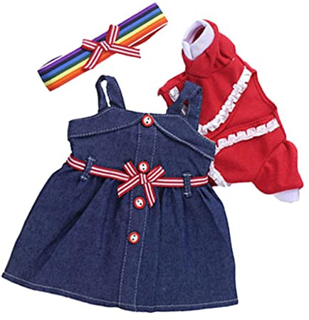 predolo Mädchenpuppen-Outfits Set für 18inch Puppenkleidung Puppenzubehör Mantel Haarband aus Stoff Und Denim für Geschenk