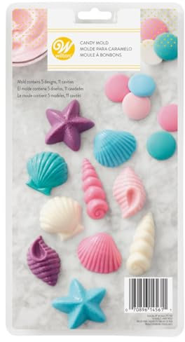 Wilton 3D Candy Mould Muschelform, Backform für Schokolade und Süßigkeiten, Candy Melts, Chocolat Melts, Kunststoff Schokoladenform, Tortendeko - 5 Designs