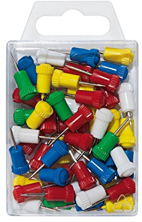 Wedo 56499 Stoßnadeln (vernickelter Eisendraht und Kunststoff, Kopfdurchmesser, Nadellänge, 7,5 mm, 24 mm) 50 Stück, farbig sortiert
