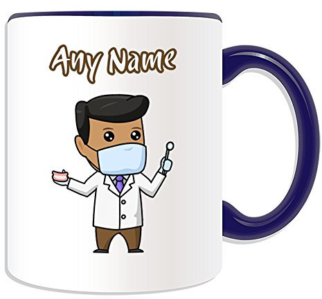 UNIGIFT Personalised Gift - Dentist Male Black Mug (Career Design Theme, Colour Options) - Any Name/Message on Your Unique - Medical Mask Dental Tool White Lab Coat Tooth Practice Asian Occupation