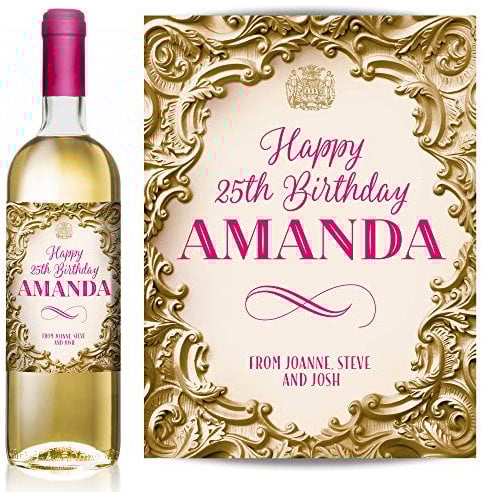 TigerMill Publishing Personalised Gold Effect Wine Labels for Any Occasion or Event, Birthday, Wedding, Engagement, Anniversary, Hen Night, Christmas, Congratulations etc (Gold/Pink Type)