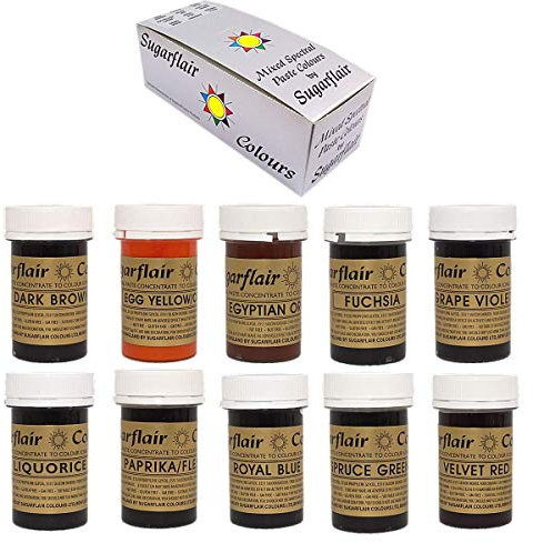 Sugarflair Concentrated Food Colours - Mixed Set of 10 SPECTRAL Pastes Prepacked