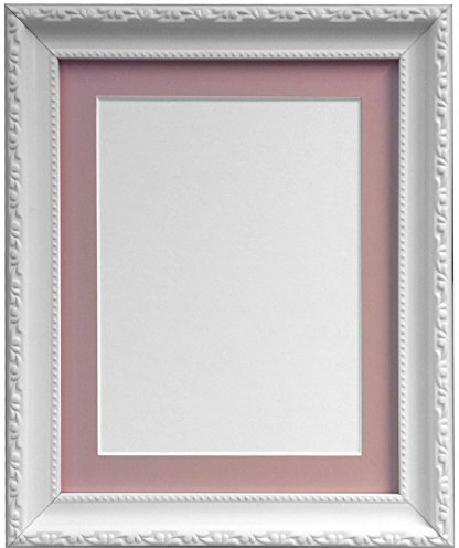 Bilderrahmen mit pinkem Passepartout im Shabby-Chic-Stil, für Bildgröße 50 x 70 cm, Weiß