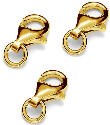 My-Bead 3 Stück Karabinerverschlüsse 9mm 925 Sterling Silber 24K Gold doppelt vergoldet in Juweliers- Qualität