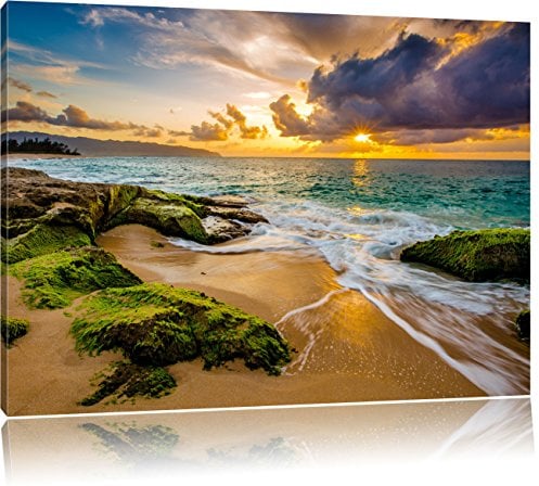 Pixxprint Sonnuntergang auf Hawaii, Größe: 100x70cm, Leinwandbild, fertig gespannt, Wandbild, Dekoration, Kunstdruck, kein Poster