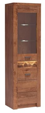 Mirjan24 Vitrine Indiano I-04L, Glasvitrine, Vitrinenschrank, Standvitrine, Hochschrank, Modernes Wohnzimmer Set (Esche Hell, mit warmweißer LED-Beleuchtung)
