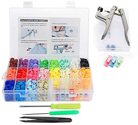 cztech Direct 400pcs botones pressions plásticas T5 24 mm, 20 colores, presión Kit de pinza (Metal y 10pcs Clips Pinzas plásticas