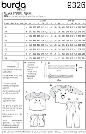 Burda Schnittmuster 9326, Pyjama [Unisex, Gr. 86-122] zum selber nähen, ideal für Anfänger [L2]
