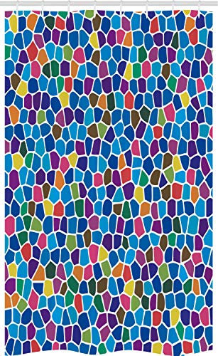 ABAKUHAUS Modern Schmaler Duschvorhang, Vivid Mosaik-Entwurf, Badezimmer Deko Set aus Stoff mit Haken, 120 x 180 cm, Mehrfarbig