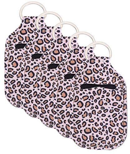 minkissy 5pcs Neoprene Keychain Holder Liquid Bottle Holder Keyring Travel Containers Sleeve for Shampoo Lotion Perfume, 30ml (Leopard)