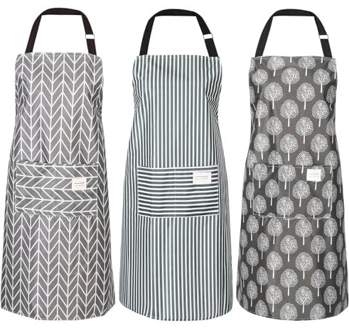 ADAKEL 3 Stücke Wasserdicht Schürze, Kochschürze mit Taschen, Schürze Damen Verstellbarem Kochschürze Damen Küchenschürze Grillschürze Latzschürze für Damen