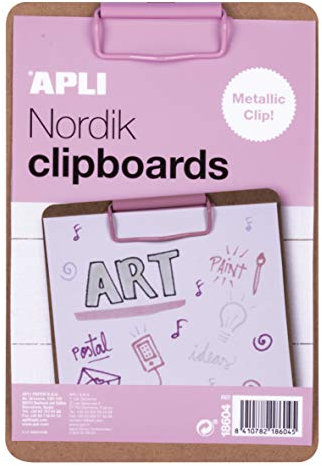 APLI Nordik Collection 18604 Clipboard Klemmbrett aus Holz, A5, rosa