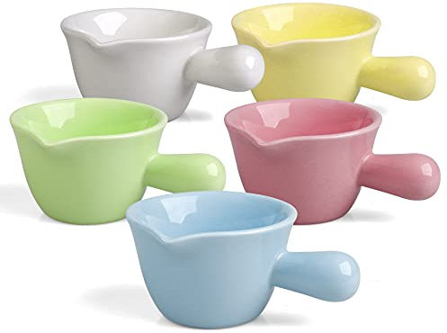 Keponbee 5PCS Small Sauce Bowls Cute Dip Bowls with Handle Colorful Snack & Dip Bowls Ceramic Mini Creamer Jug - Mixed 5 Color