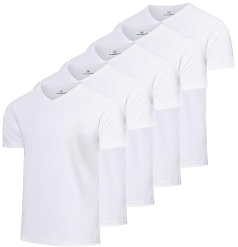 Real Essentials 5er-Pack: Herren Mesh Quick Dry Kurzarm V-Ausschnitt T-Shirt – Athletic Performance (erhältlich in Big & Tall), Set 2, 3X-Groß