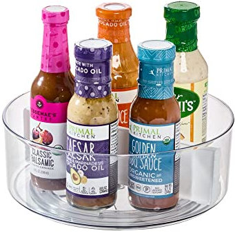 iDesign Lazy Susan, Rotatable Kitchen Organiser with Removable Divider, Storage Kitchen Accessories, Made of Recycled Plastic, Transparent and White, Clear/Marshmallow