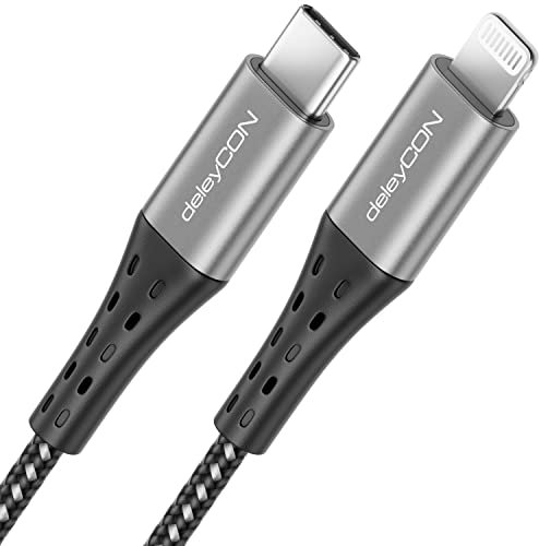 deleyCON 0,15m USB-C a Lightning 8 Pin Nylon Cavo di Ricarica Cavo Dati Ricarica Ultra Veloce Certificato MFi per Apple iPhone 14 13 12 11 Pro Max Mini Spina in Metallo Consegna di Energia