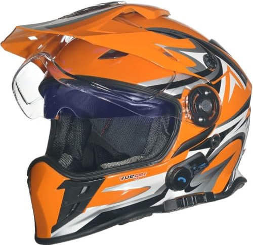 ?Bluetooth Klapphelm Motorradhelm Conzept Jethelm Crosshem Integralhelm Sonnenvisier Helm rueger?, Farbe:Orange V/RCK, Größe:XL (61-62)