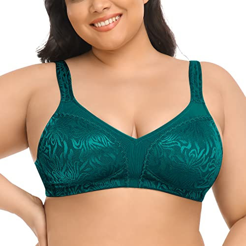 Deyllo Women's Minimizer Bra Wireless Plus Size Bra Full Coverage Comfort Everyday Bra Non Padded(Peacock Green,40DD/E)