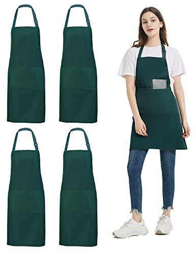atopo 4 Piezas Chef Delantal, Negro Delantal Impermeable con 2 Bolsillos, Delantales de Cocina Ajustables para Barbacoa Cocinar Hornear Jardinería Restaurante (Verde)