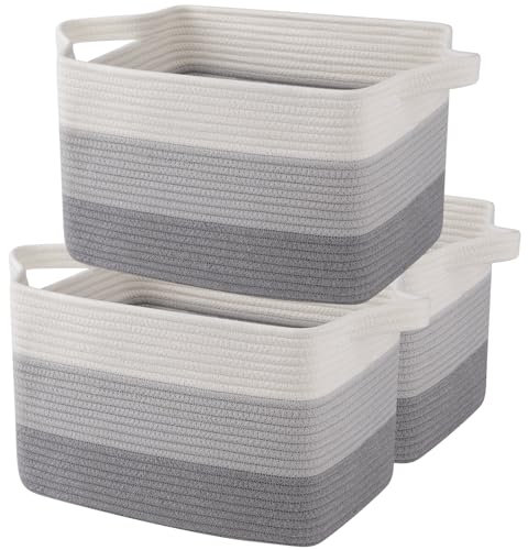 OIAHOMY Storage Basket, Woven Baskets for Storage, Cotton Rope Basket for toys,Towel Baskets for Bathroom - Pack of 3, Gradient Gray