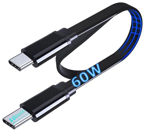 UNIDOPRO Kabel Flach USB C auf USB C PD Schnellladekabel 60W 3A [10mm Stecker] für Blackview/DOOGEE/CUBOT/CAT S53/Gigaset/Hotwav/iiiF150/Ulefone/UMIDiGi/OUKITEL Outdoor Smartphone Tablet Ladekabel