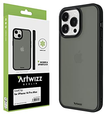 Artwizz IcedClip kompatibel mit iPhone 14 Pro Max - Mattes Vereistes Design, Rückseite mit Soft-Touch-Beschichtung, Night-Black